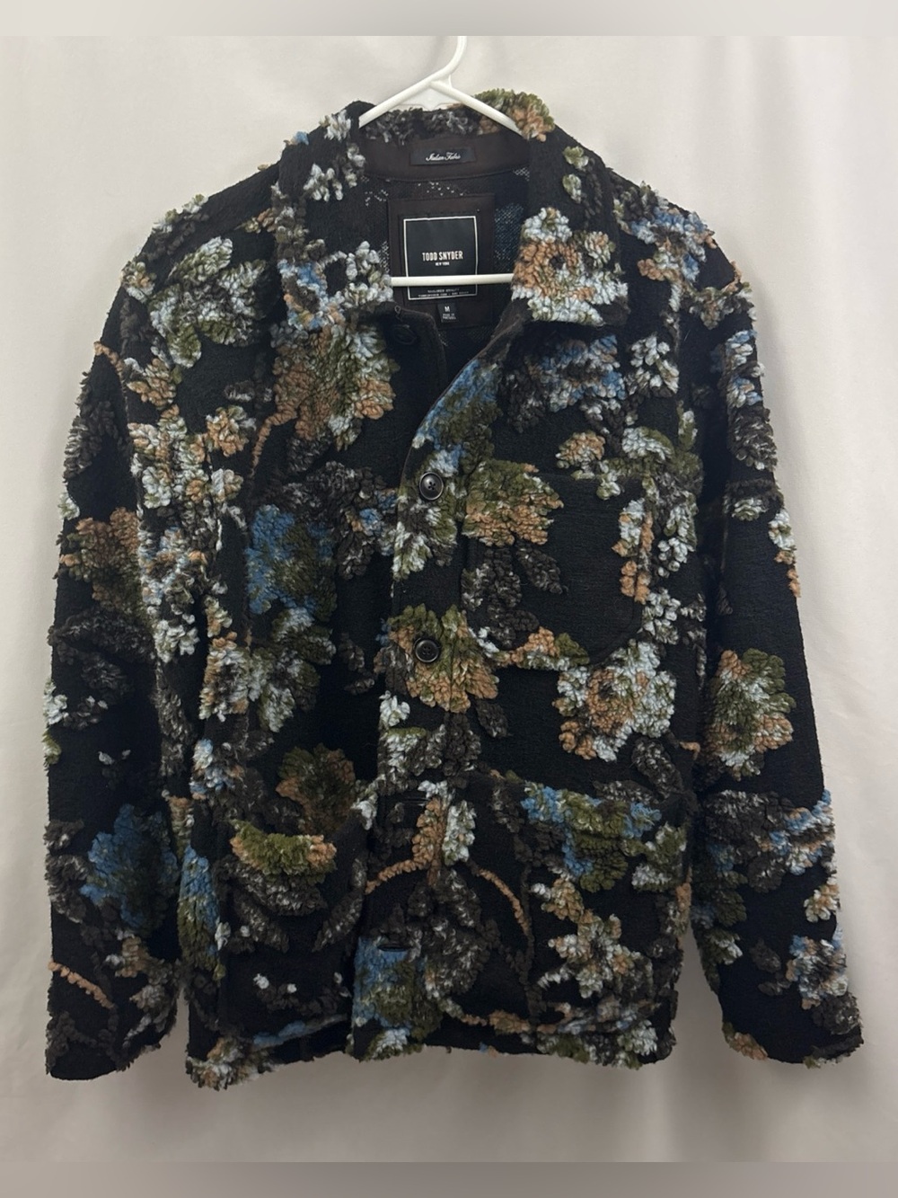 Todd Snyder Jacket Mens Medium Black Sherpa Knight Chore Floral Tweed Shirt